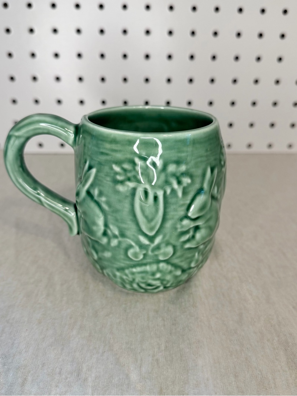 Bordallo Pinheiro Green Rabbit Carrot Majolica Mug Portugal Embossed Bunny